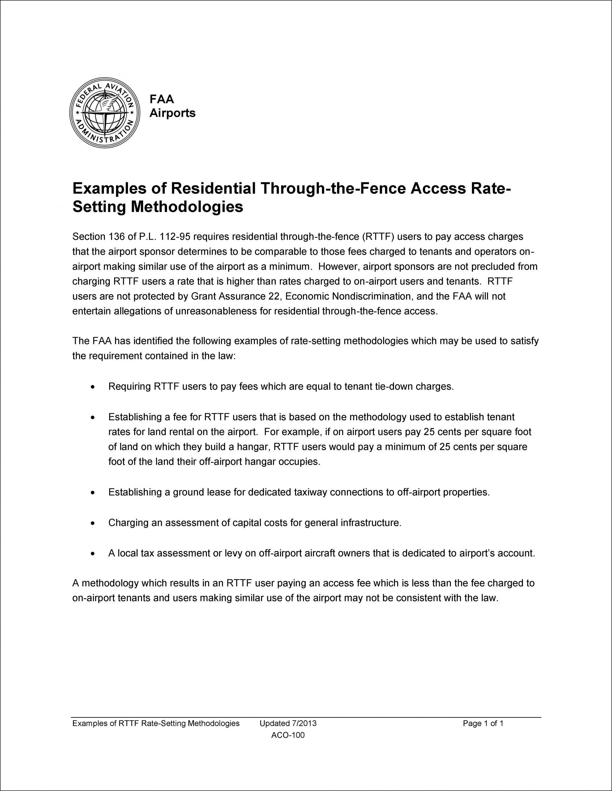 FAA Examples of Residential Through-the-Fence Access Rate-Setting ...