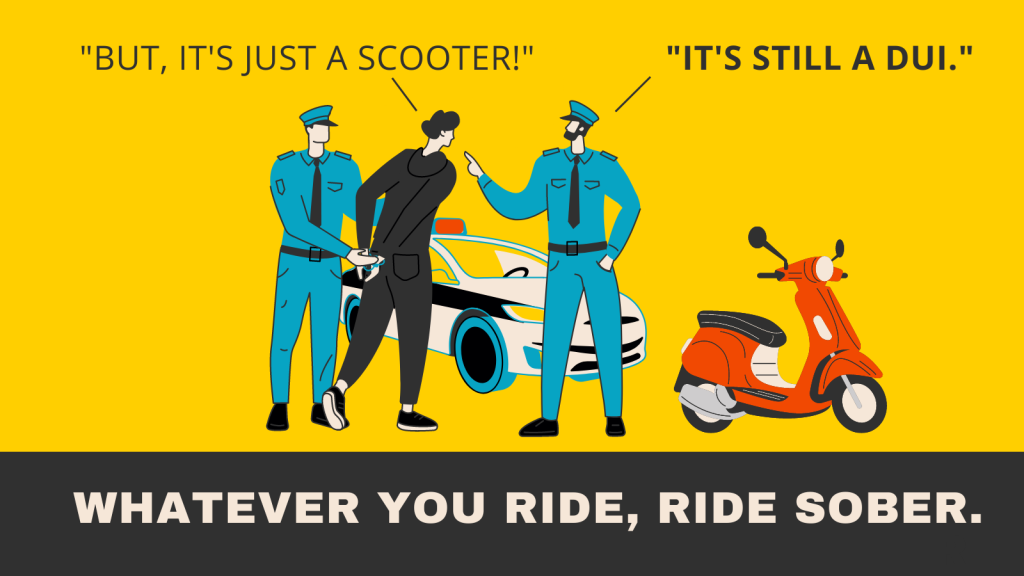 Social media graphic that shows police arresting an unsafe moped driver