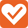 Icon of heart with a checkmark in the middle